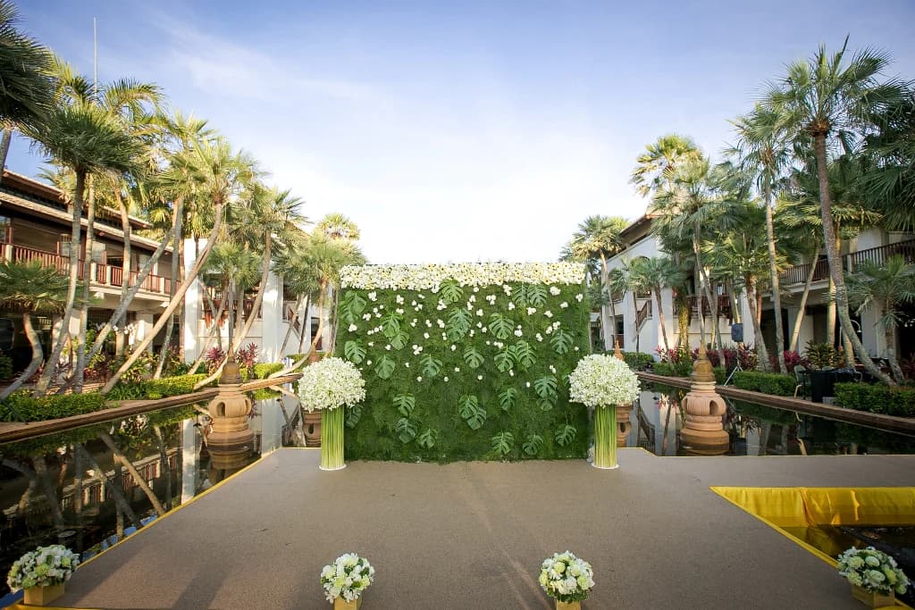 Tropical wedding stage over water at JW Marriott Phuket Resort and Spa