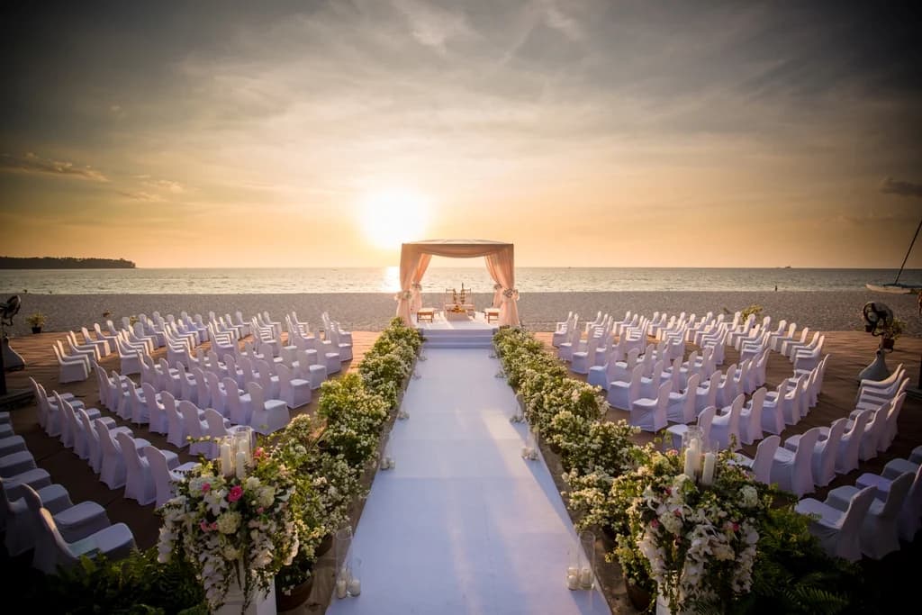 Dusk beach ceremony at a Thailand destination wedding