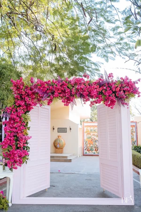 Floral décor detail at a palace wedding setting in Jaipur