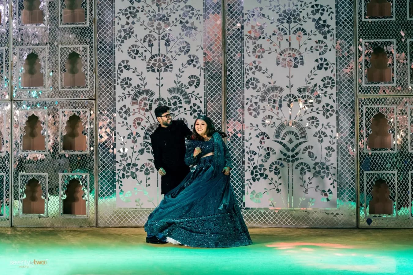 Couple performing at a sangeet in Udaipur