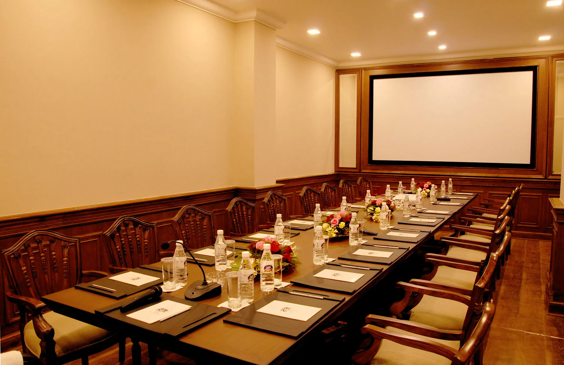 Shamiana tented hall with screen set for a meeting or private function at Ajit Bhawan Palace Jodhpur