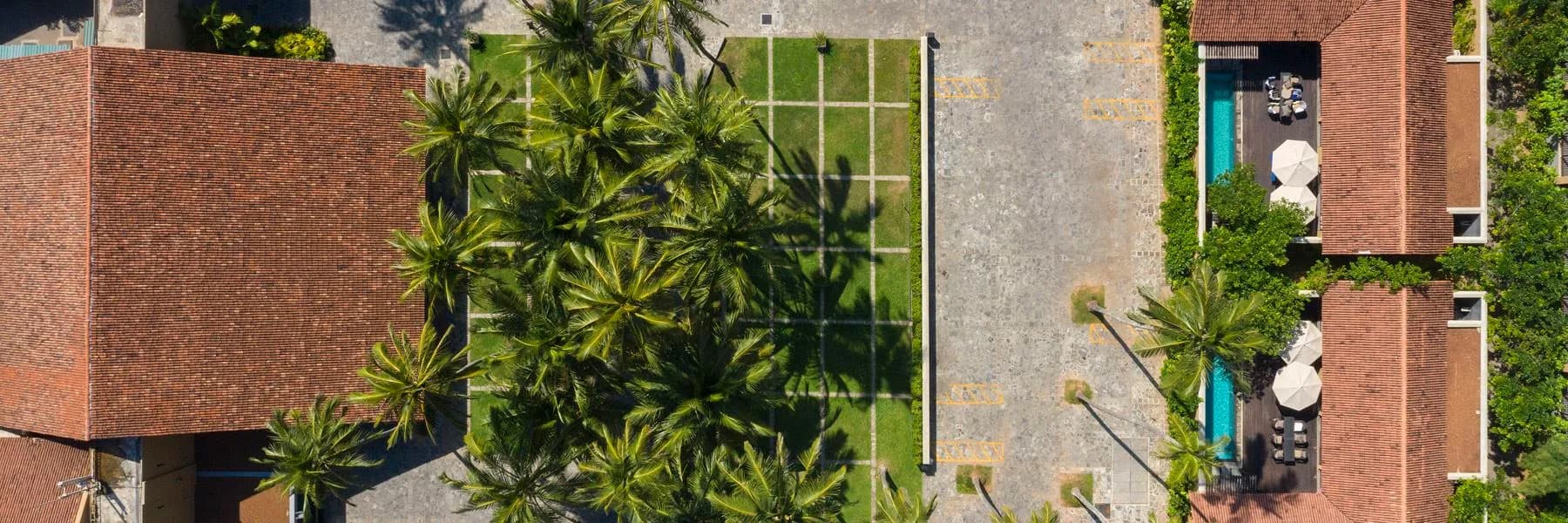 Geoffrey Bawa-designed resort courtyard and arrival at Anantara Kalutara, Sri Lanka