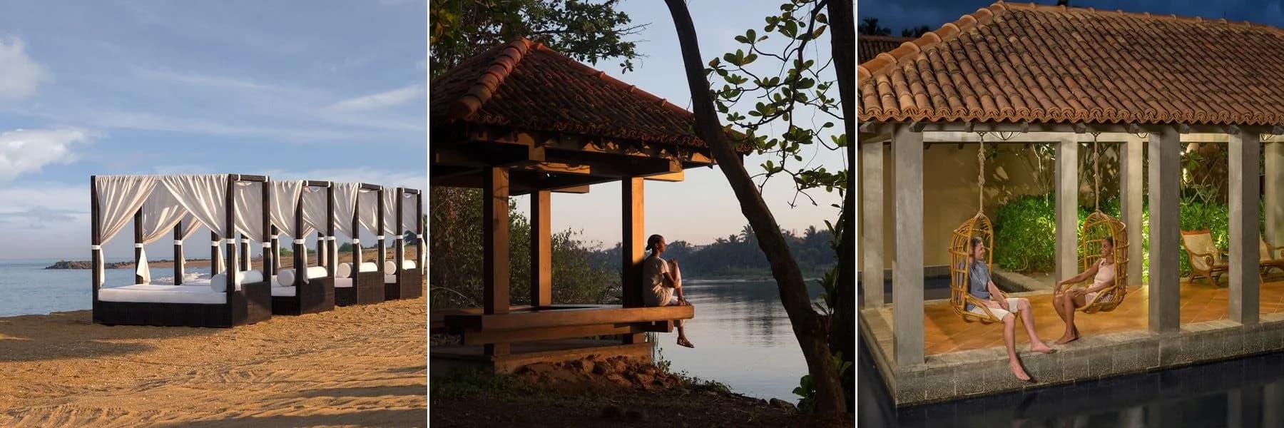 Anantara Kalutara beachfront and lagoon aerial where the Kalu River meets the Indian Ocean, Sri Lanka