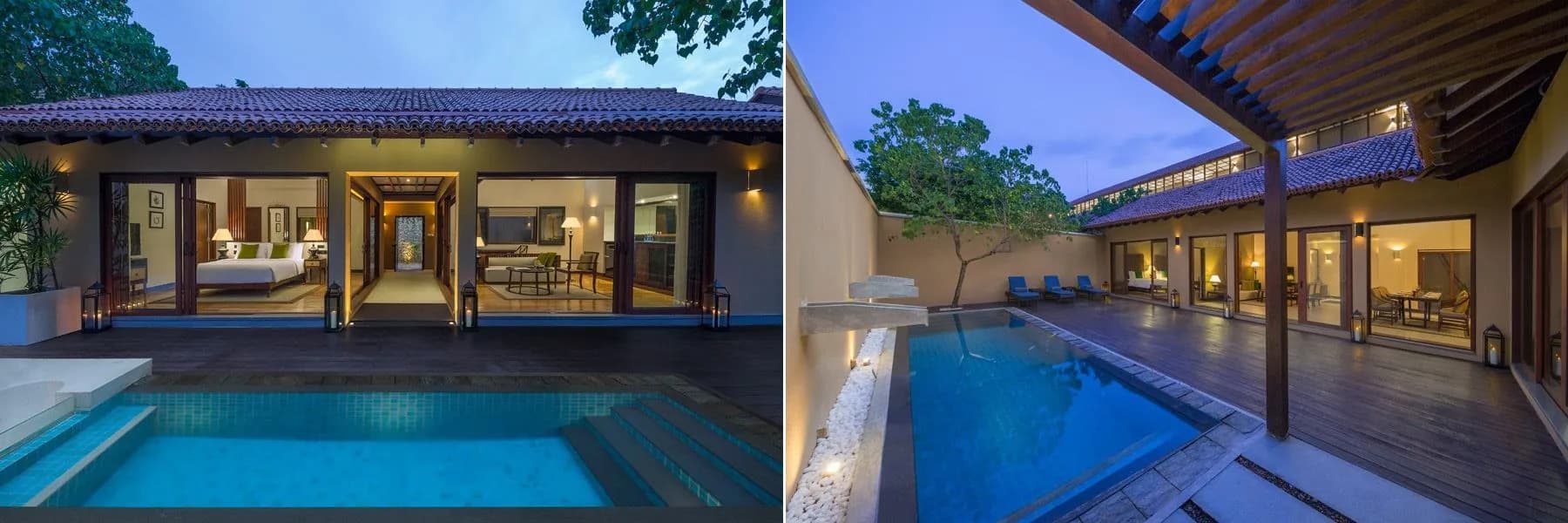 Pool villa and lagoon-side evening setting for a sangeet at Anantara Kalutara, Sri Lanka