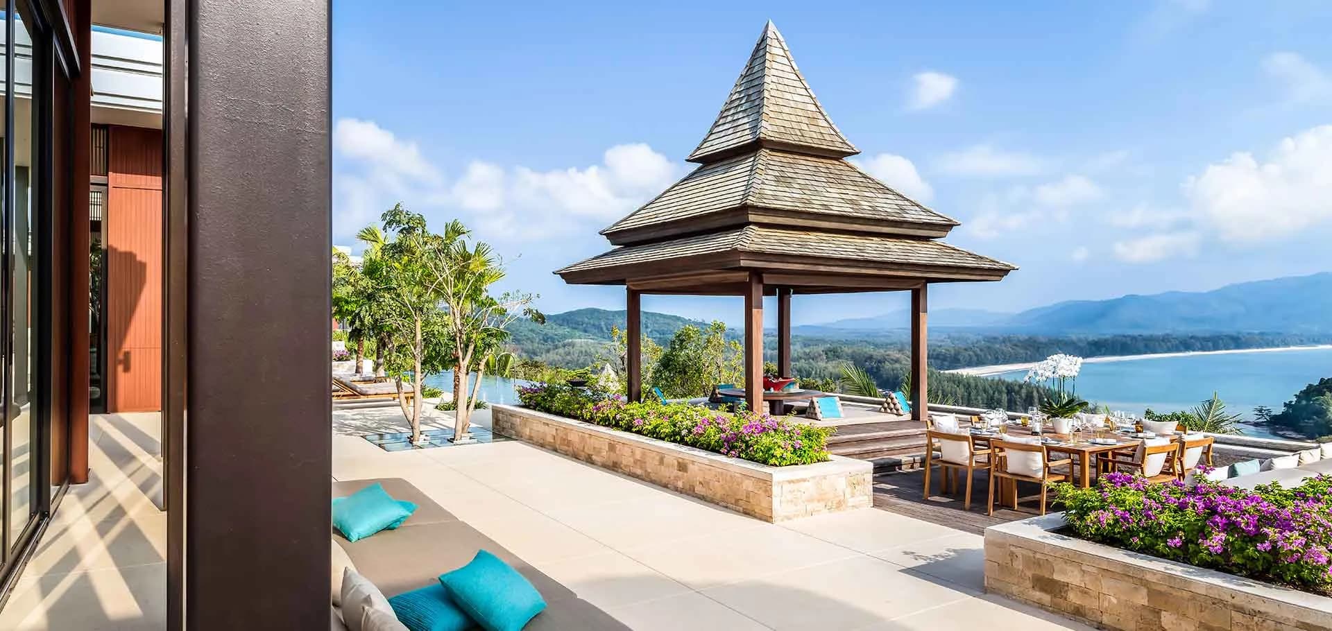 Pool villa terrace and refined interior detail at Anantara Layan Phuket Resort, Layan Beach