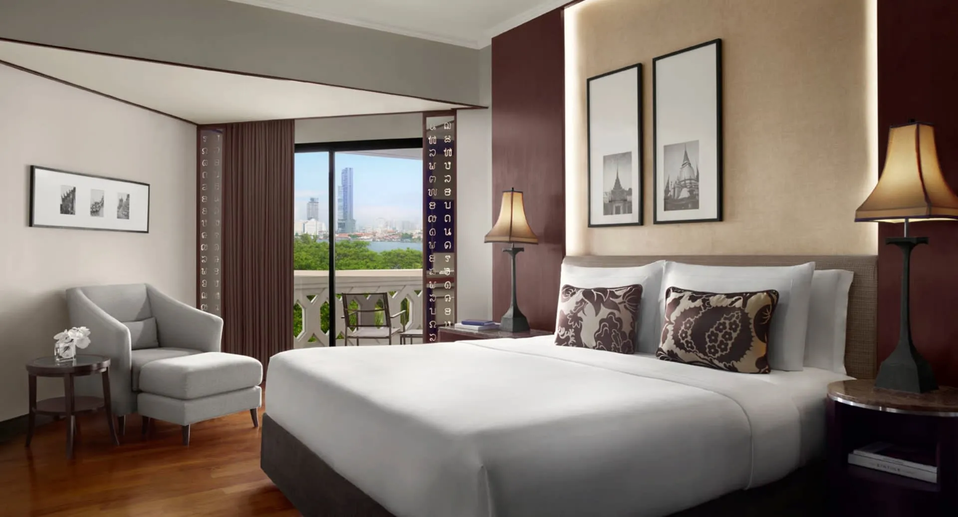 Deluxe river-view king room overlooking the Chao Phraya River at Anantara Riverside Bangkok Resort