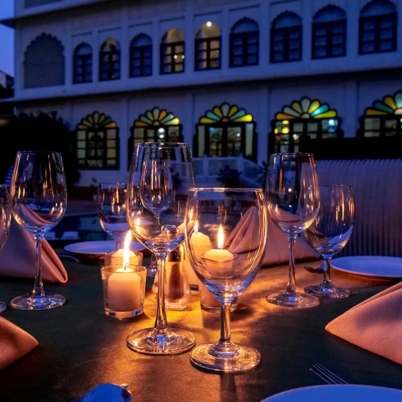 In-house catering and dining presentation using Shabri organic-farm produce at Anuraga Palace Ranthambore