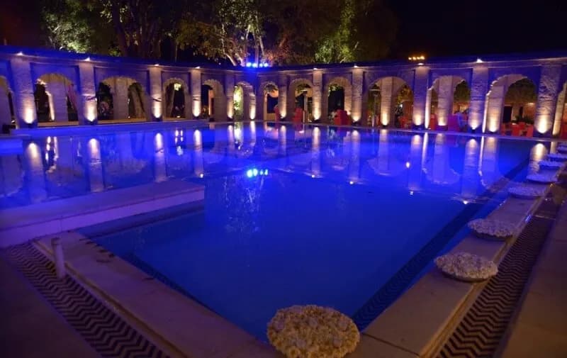 Lake-edge garden ceremony and mandap setting at Bal Samand Lake Palace Jodhpur