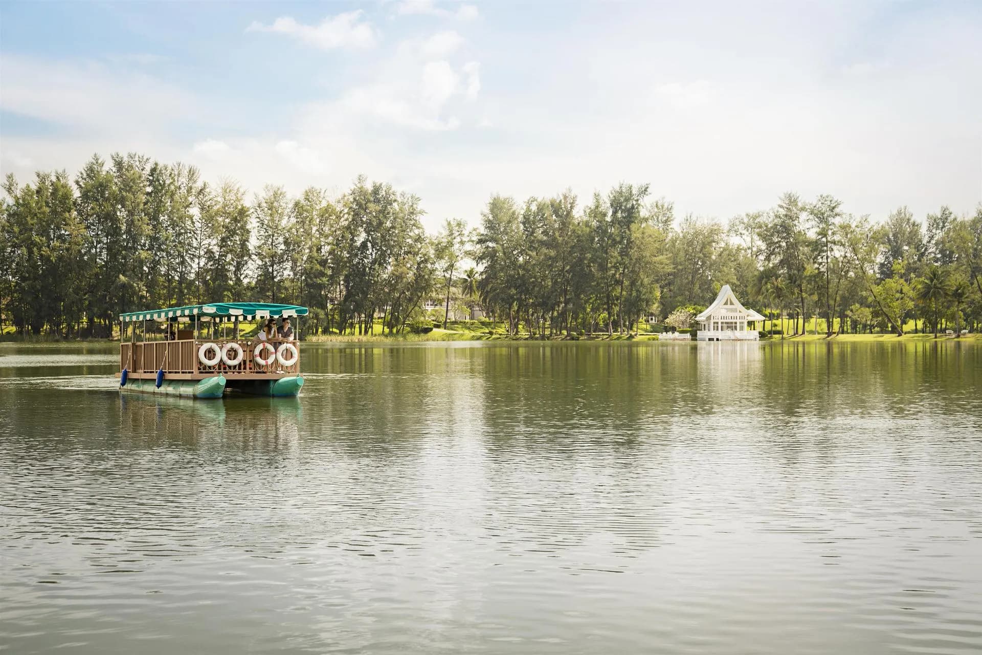 Lagoon shuttle boat for arrivals across the water at Banyan Tree Phuket, Thailand