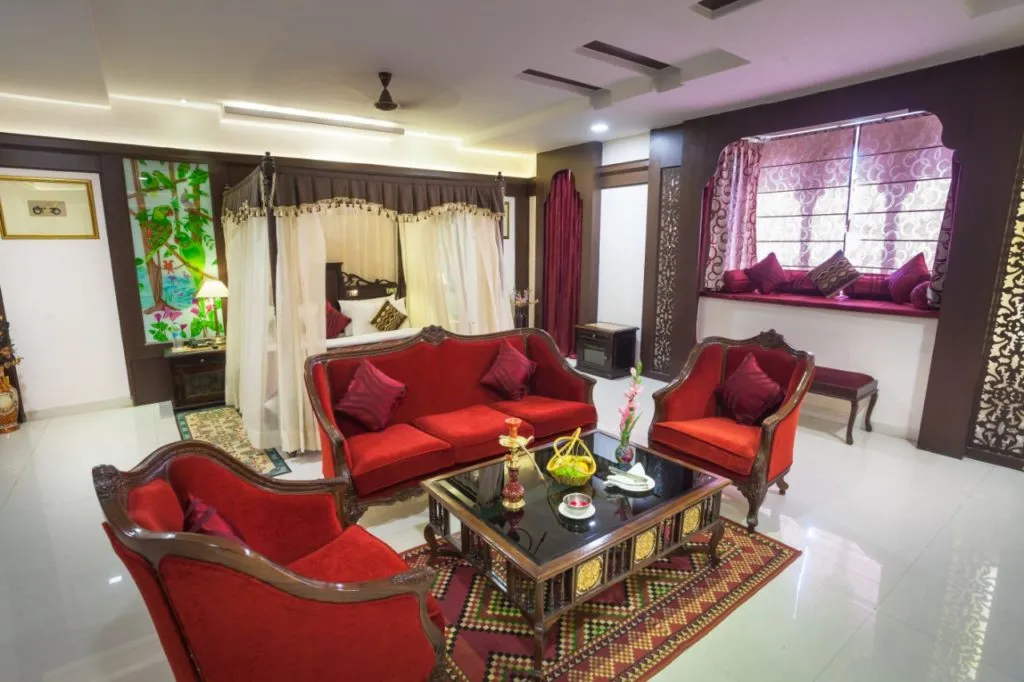 Royal villa interior with verandah at Bhanwar Singh Palace resort Pushkar