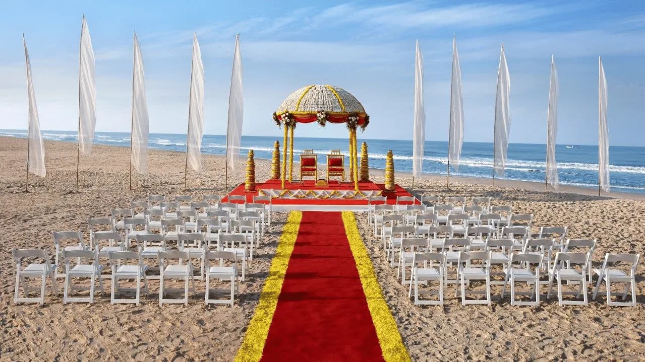 Beachfront ceremony setting at Caravela Beach Resort Goa in Varca