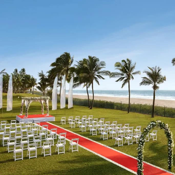 Wedding garden and reception setup at Caravela Beach Resort Goa