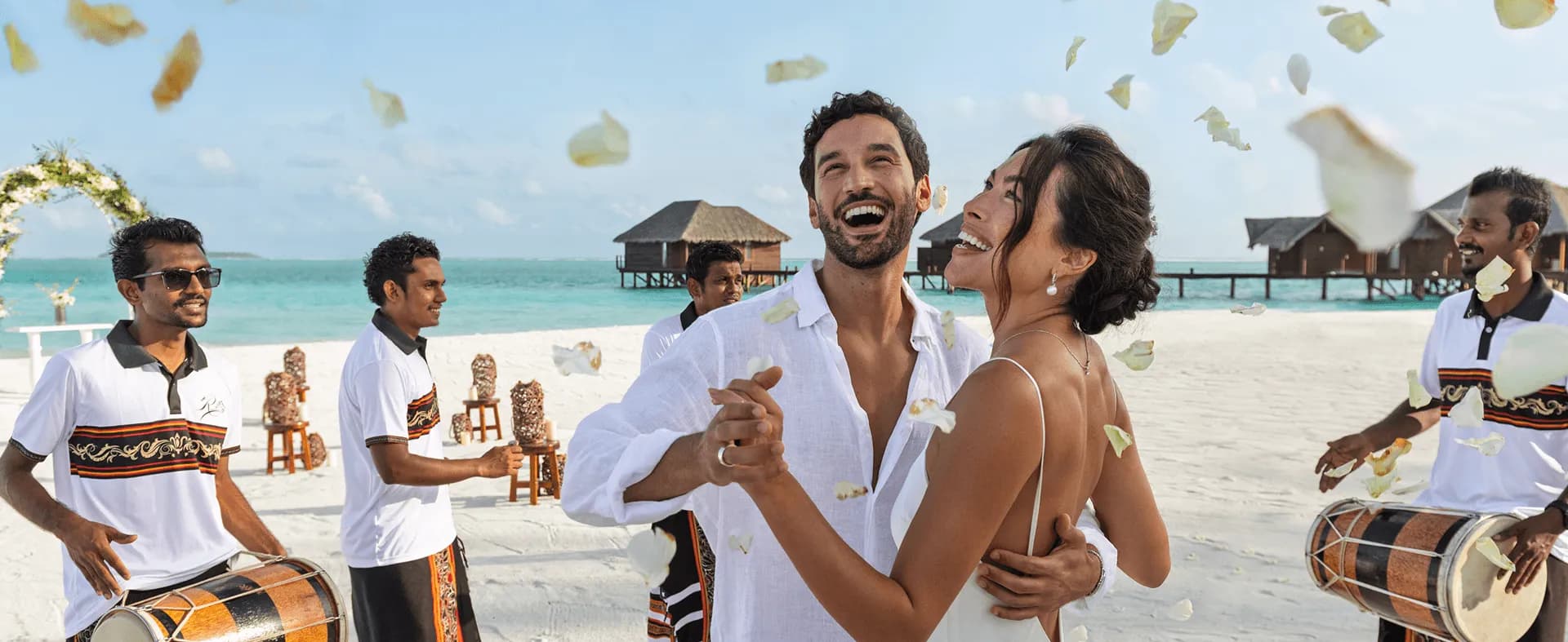 Over-water dining venue set for a celebration dinner at Conrad Maldives Rangali Island
