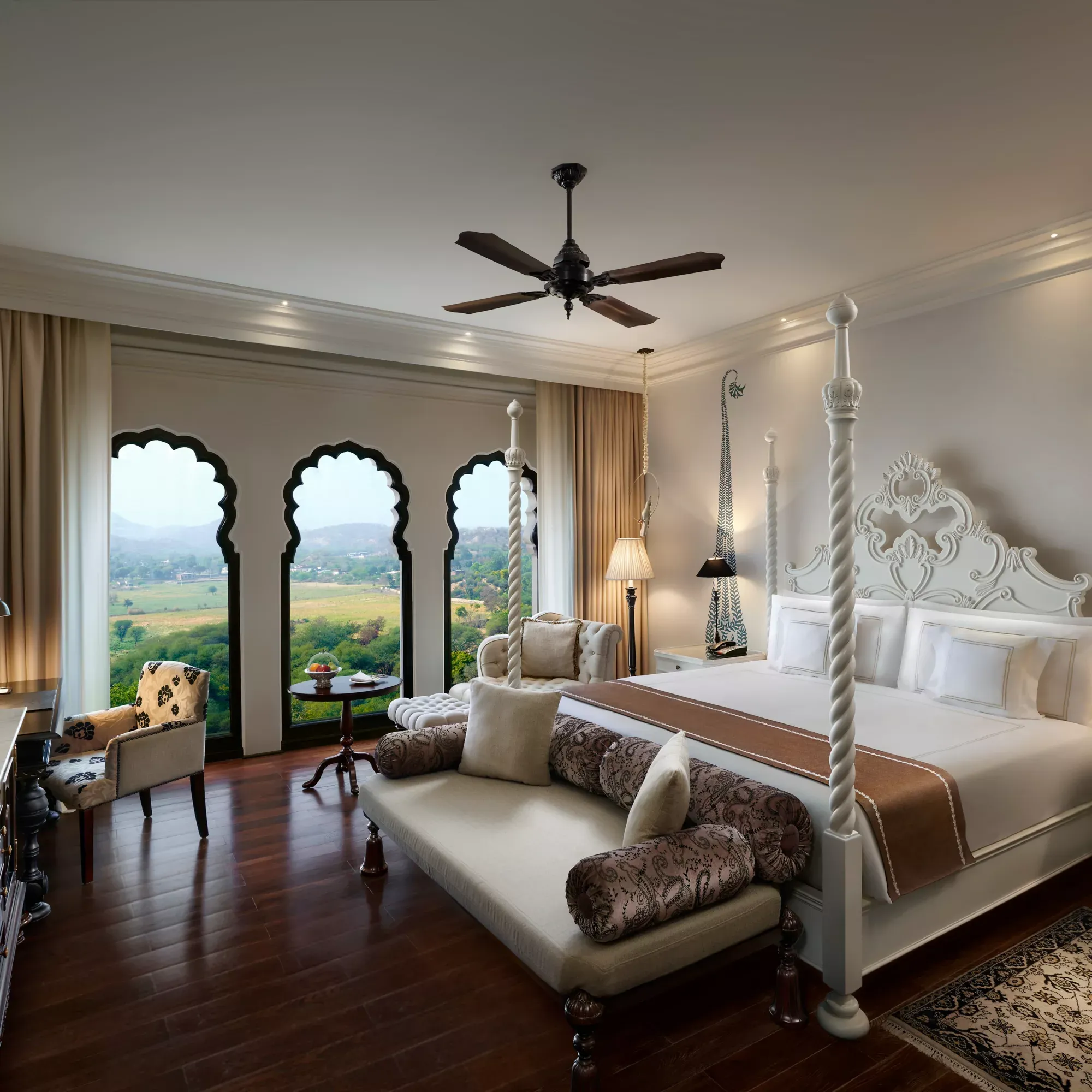 Luxury suite with hand-painted murals and Rajasthani detail at Fairmont Jaipur