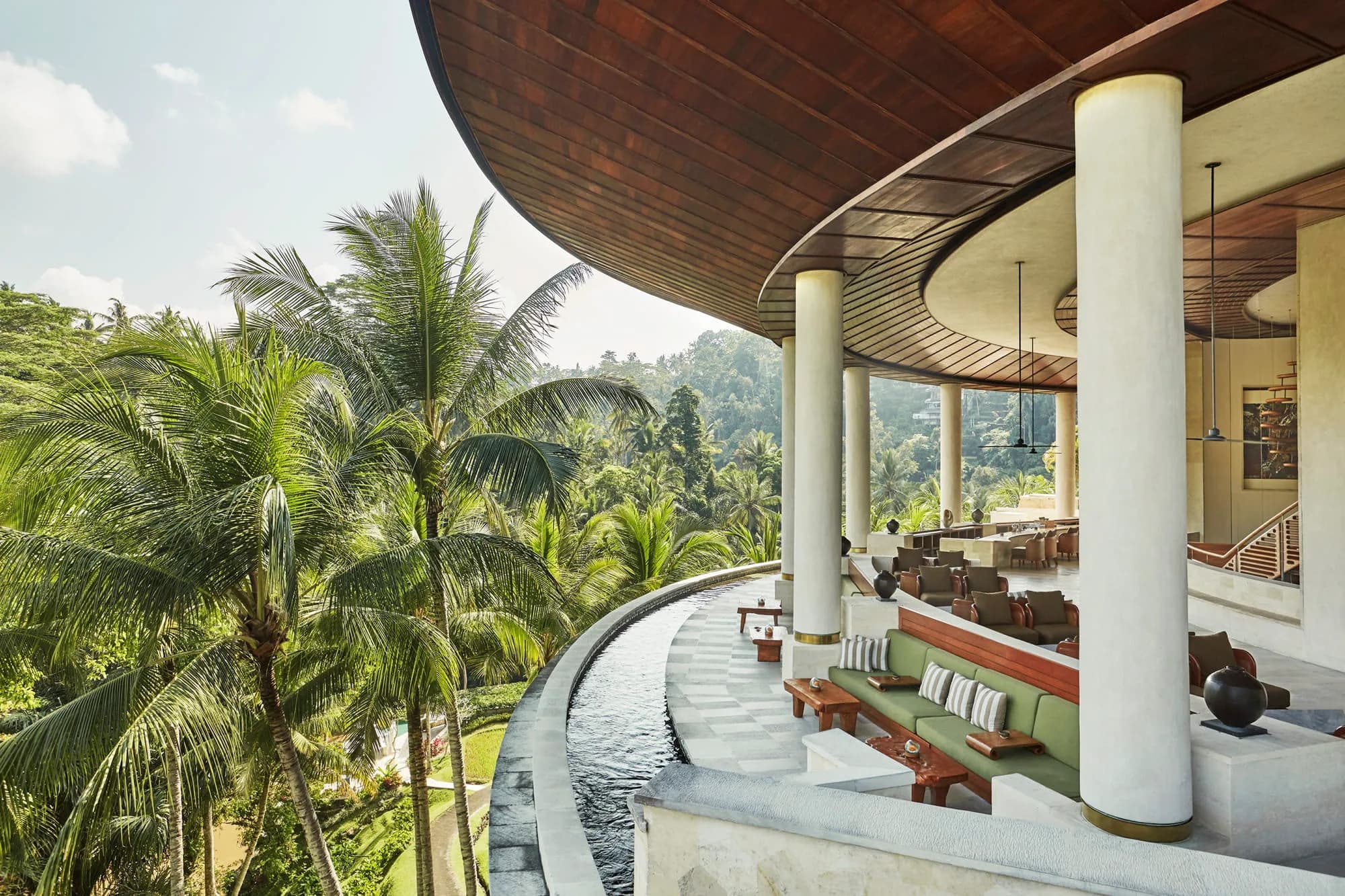 Open-air riverside lawn setting beside the Ayung River at Four Seasons Resort Bali at Sayan Ubud Bali
