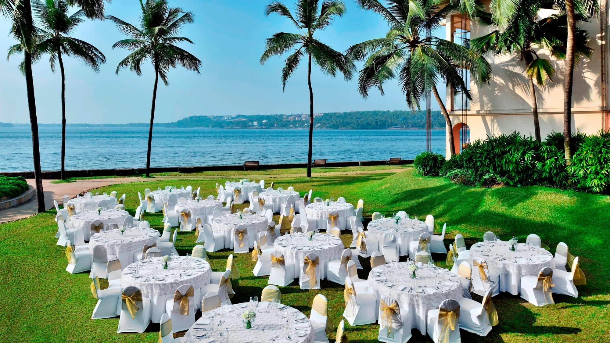Sea-facing wedding lawn setup at Goa Marriott Resort and Spa, Panaji