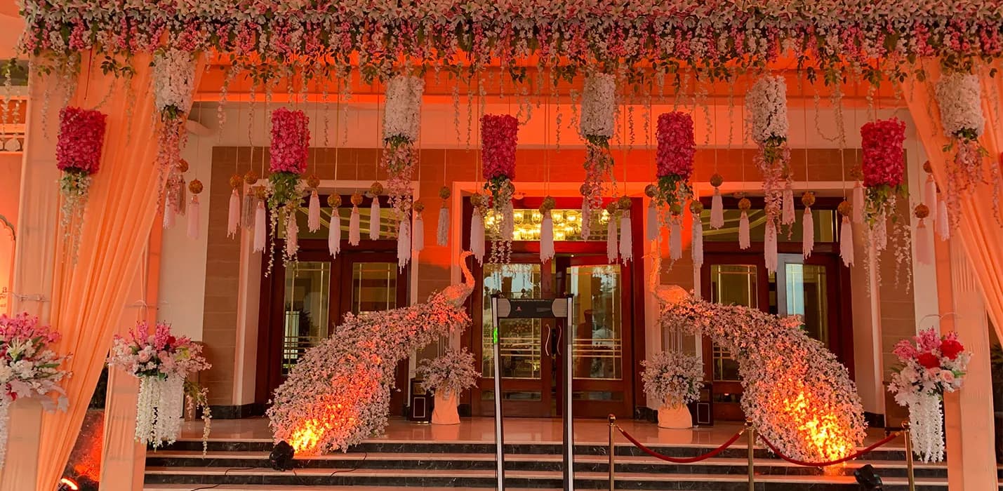 Evening sangeet celebration on the lit lawn at Indana Palace Jodhpur