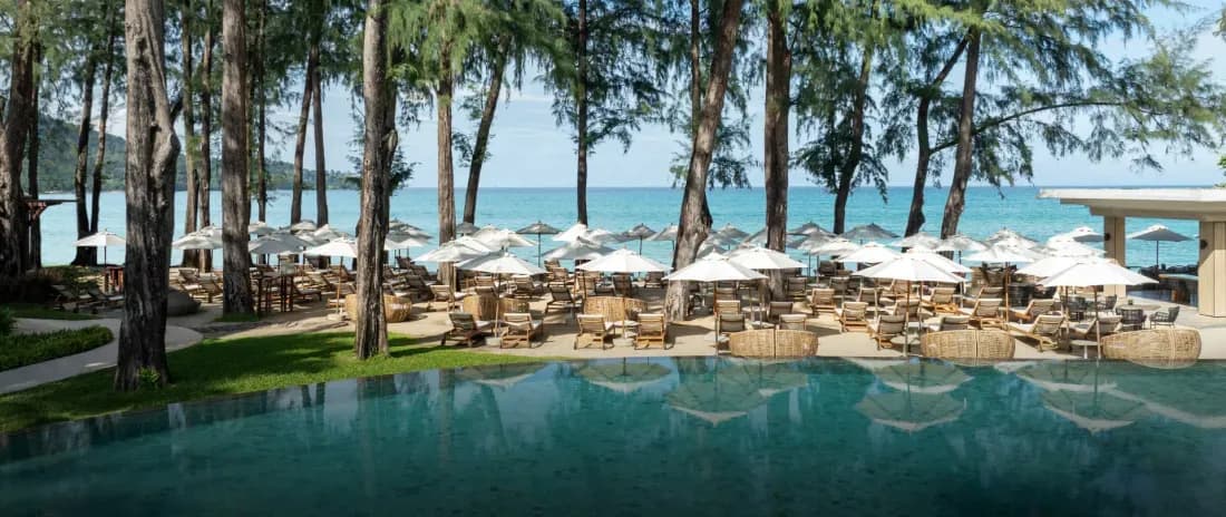 InterContinental Phuket Resort beachfront with infinity pools and casuarina pines along Kamala Beach on the Andaman Sea, Thailand