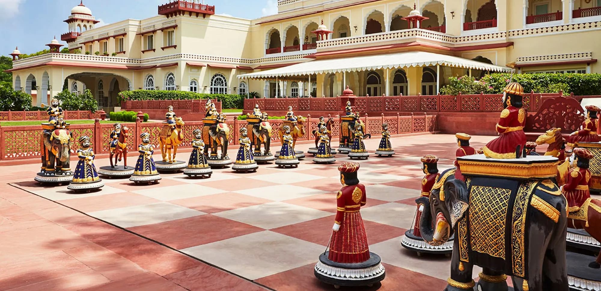 Expansive Palace Lawns event space set within the Mughal gardens at Jai Mahal Palace Jaipur