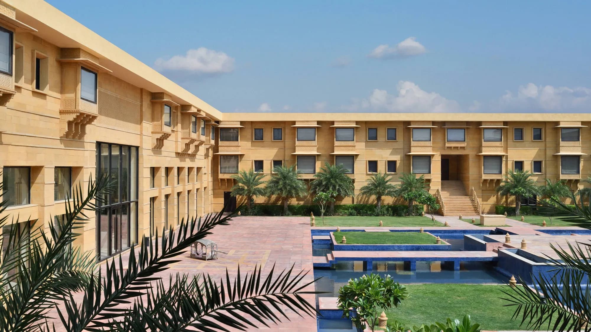 Open-courtyard wedding reception setup at Jaisalmer Marriott Resort and Spa, Jaisalmer