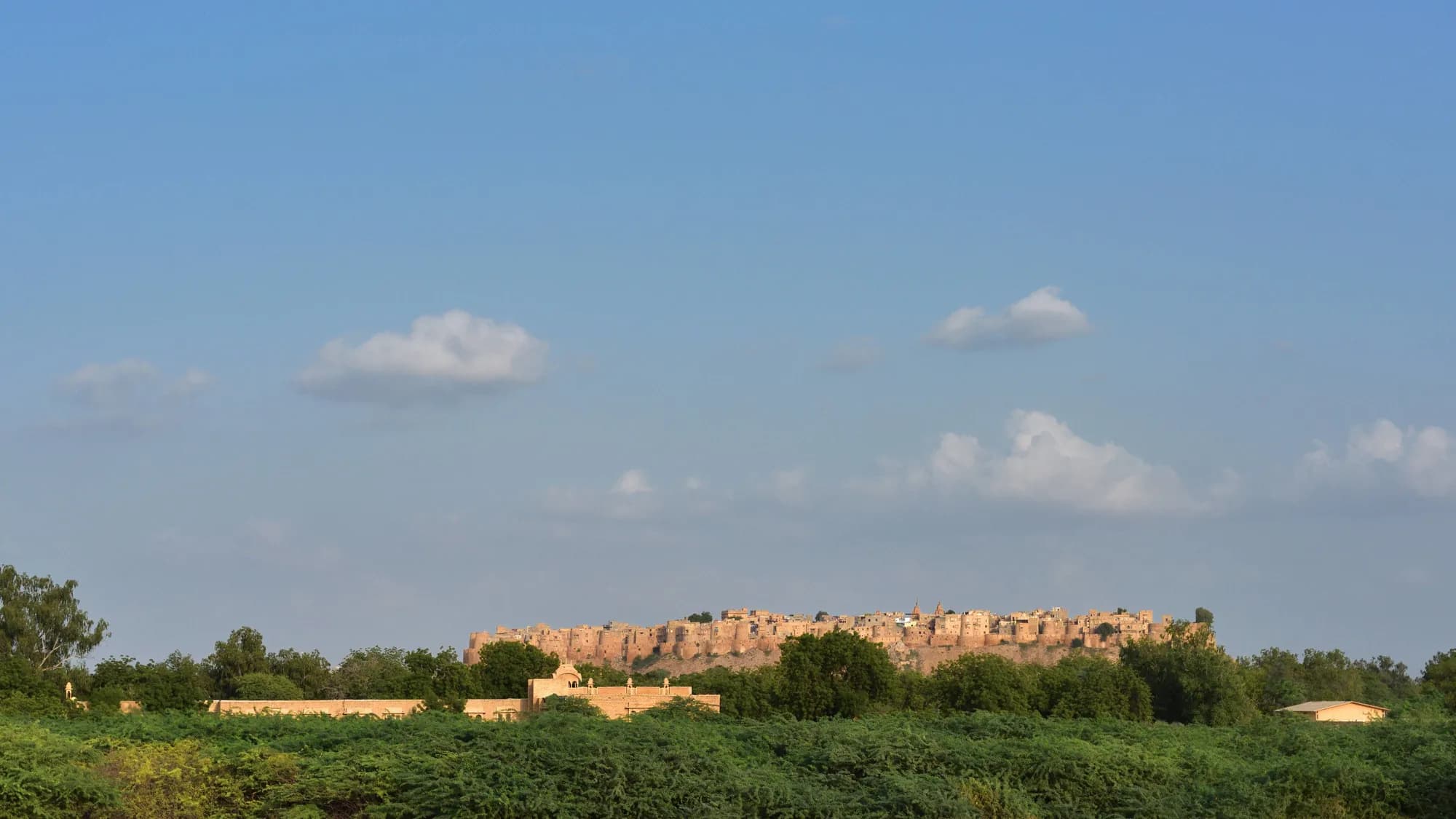 Jaisalmer Marriott Resort and Spa glowing against the golden Thar desert light at dusk