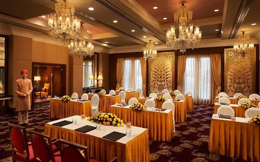 Indoor event hall setting at The Leela Palace Udaipur