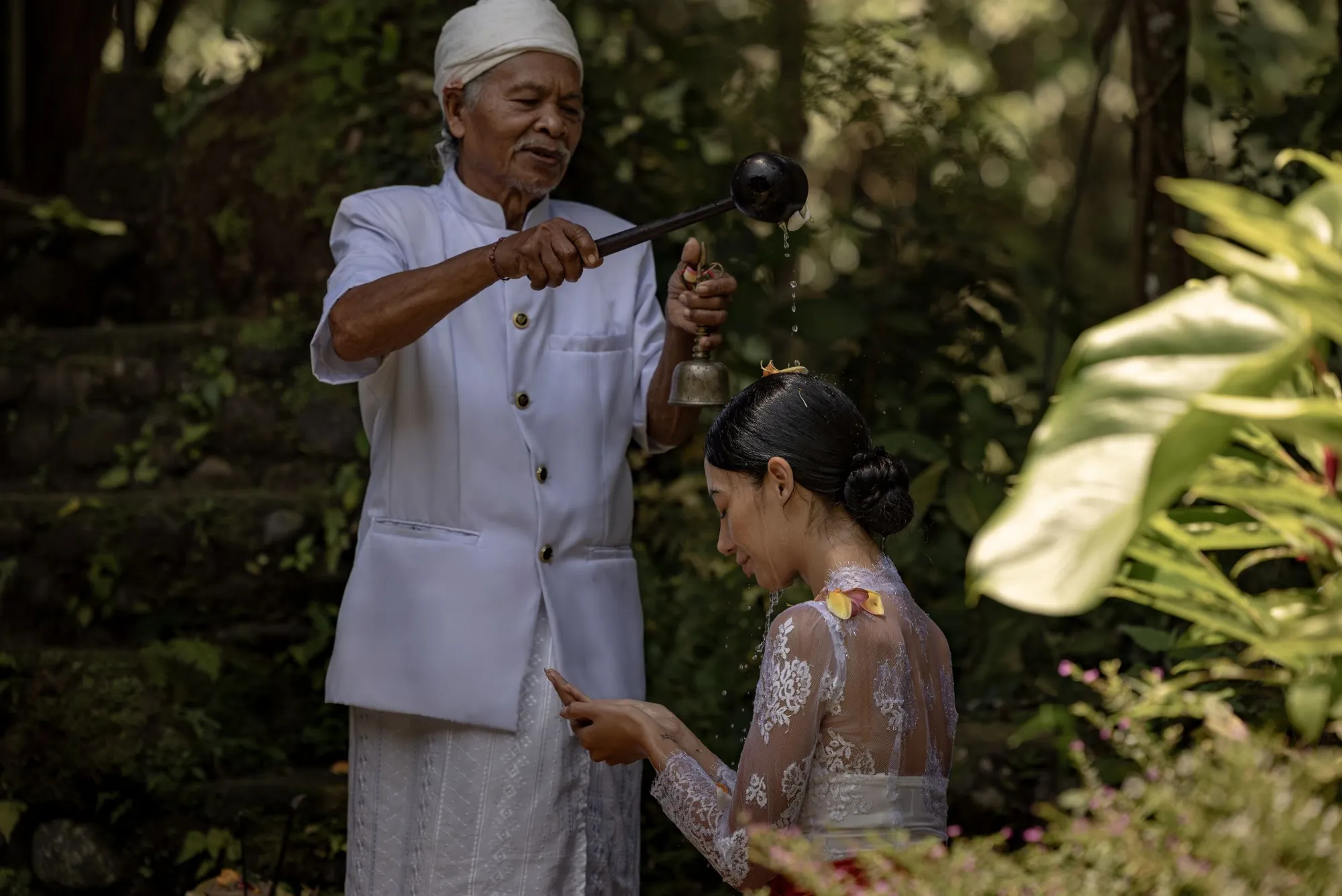 Traditional Balinese water-purification blessing ceremony at Mandapa a Ritz-Carlton Reserve Ubud Bali