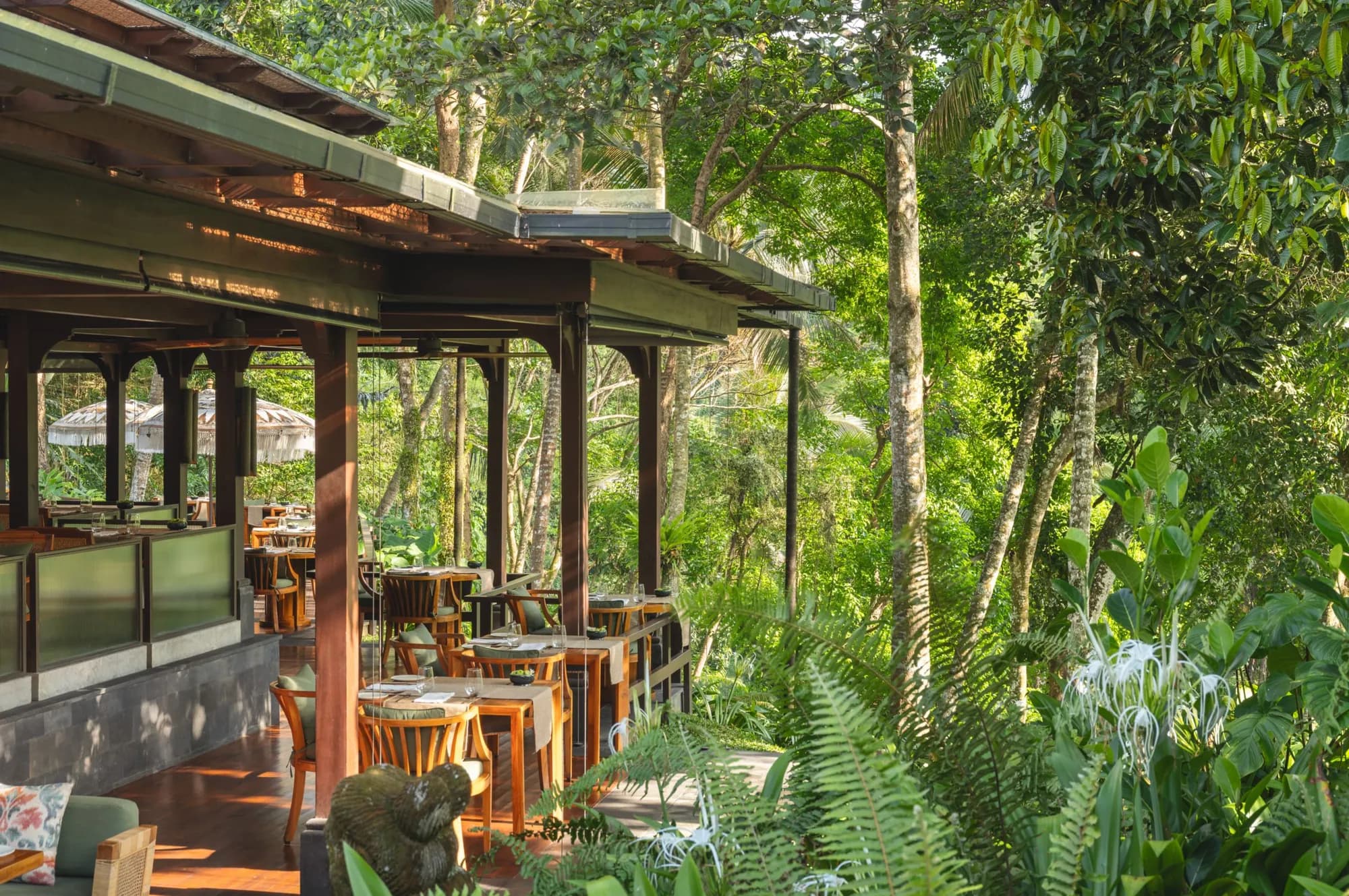 Sawah Terrace riverside Indonesian restaurant facade at Mandapa a Ritz-Carlton Reserve Ubud Bali