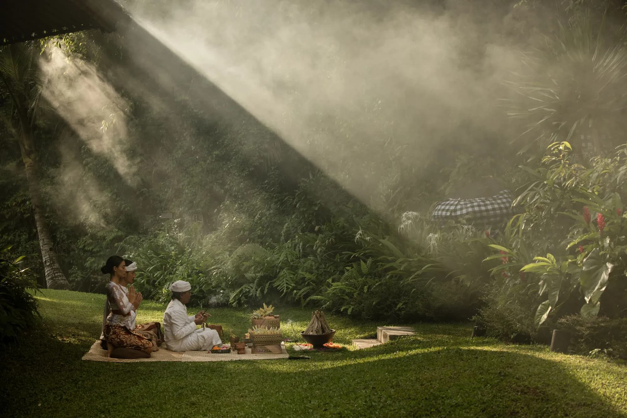 Traditional fire-blessing ritual experience at Mandapa a Ritz-Carlton Reserve in the Ayung valley Ubud Bali