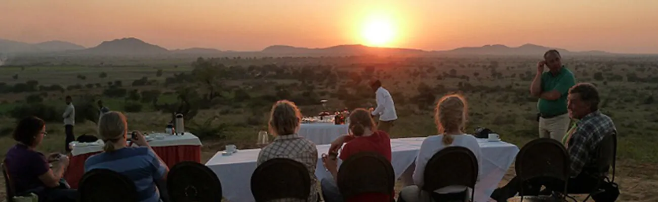 Sundowner reception setup on the desert dune at Mihir Garh fort near Jodhpur