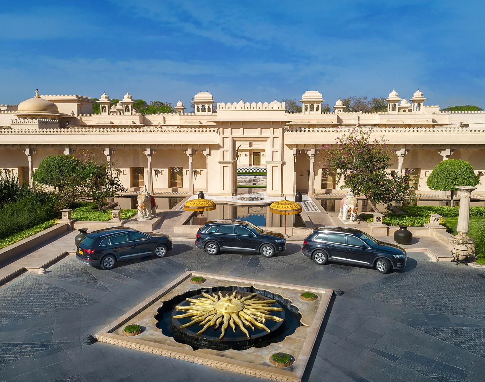 Marble courtyard and pool terrace at The Oberoi Udaivilas Udaipur