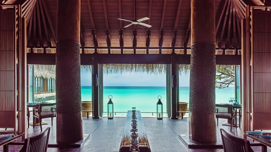 Reethi Aqua waterfront dining venue at One&Only Reethi Rah, Maldives