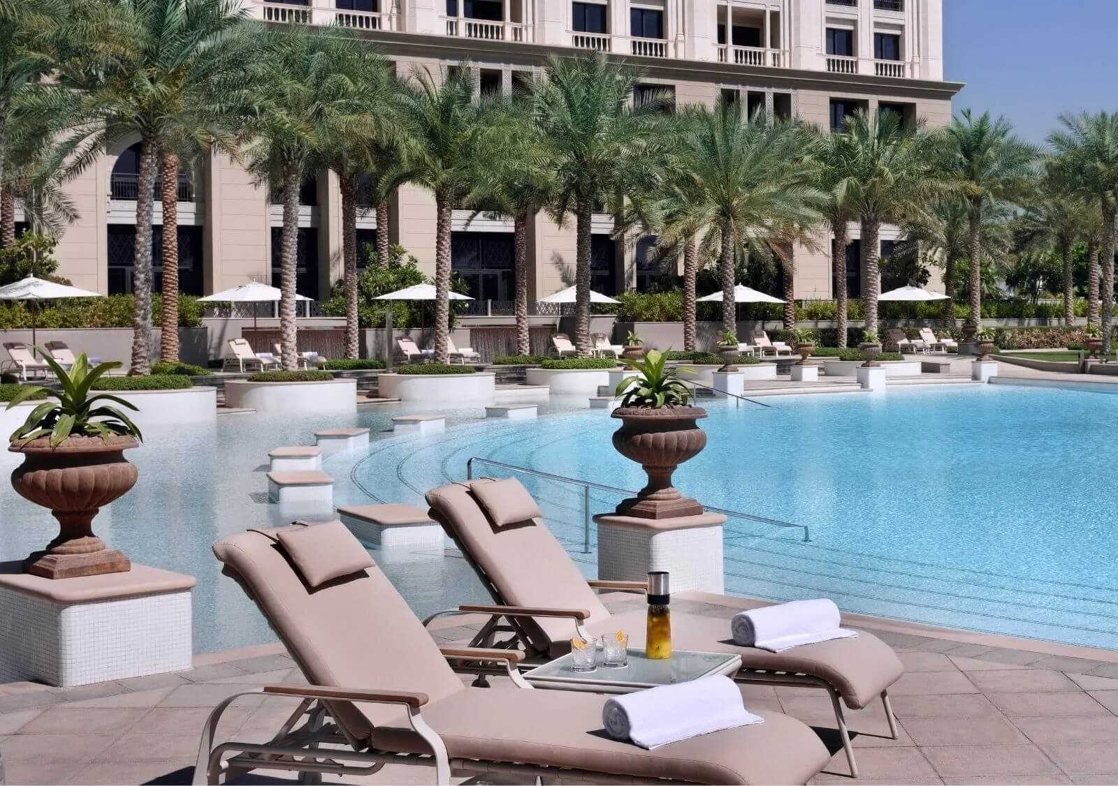 Resort swimming pool with Versace-styled surrounds at Palazzo Versace Dubai