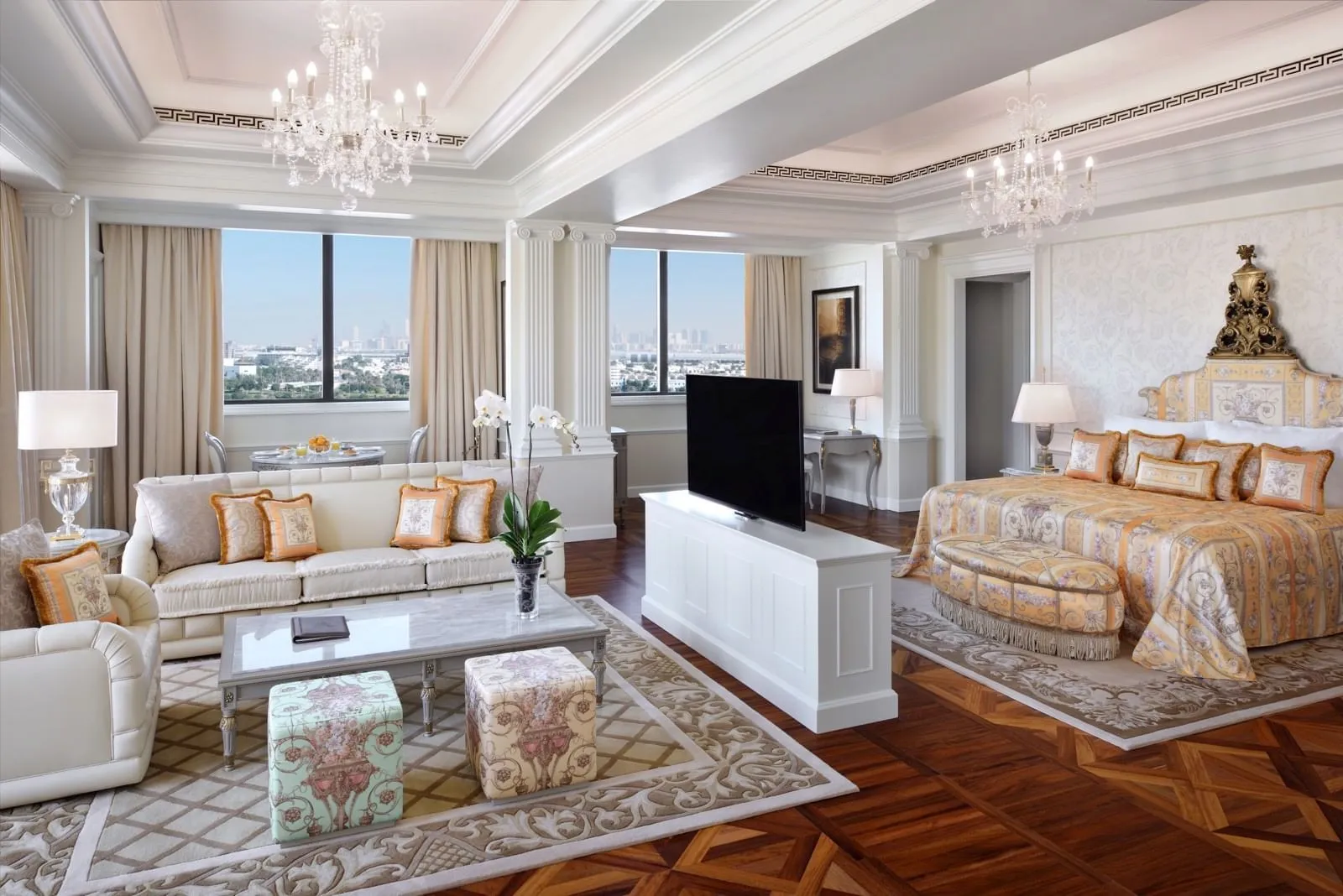 Imperial Suite living area with Versace interiors at Palazzo Versace Dubai