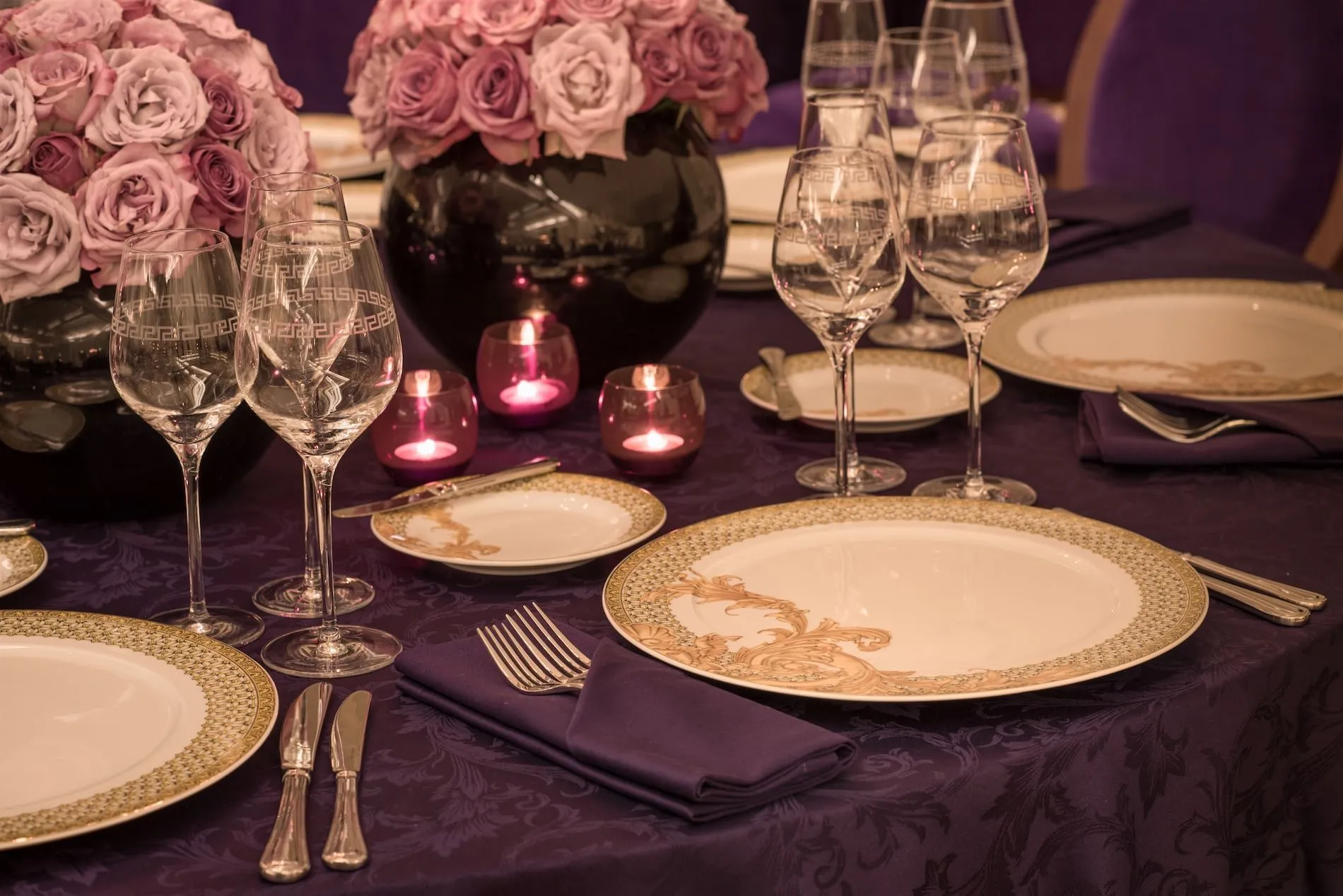 Close-up banquet dining and table service detail at Palazzo Versace Dubai