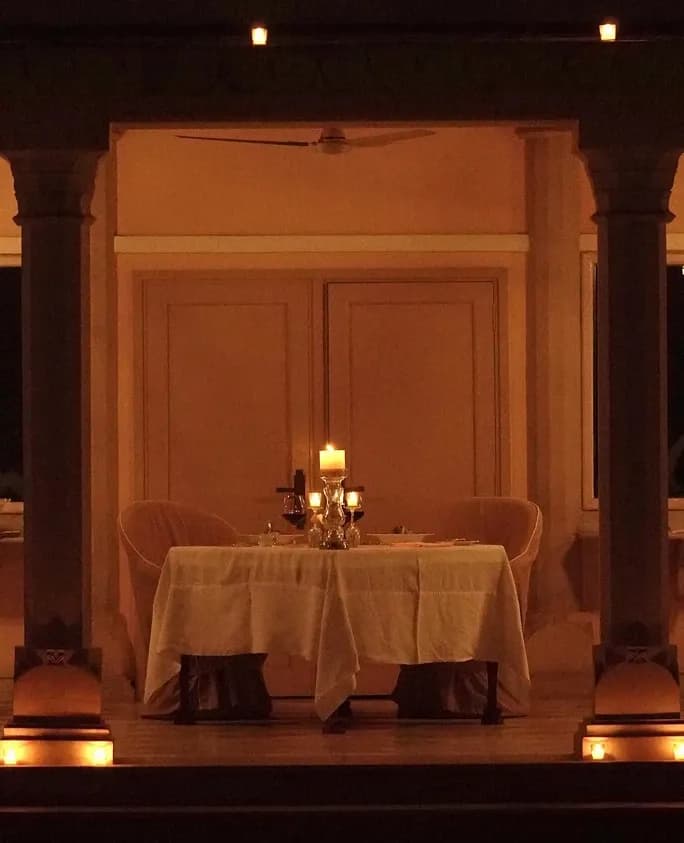 Spa Terrace evening sangeet and sundowner setting against Mehrangarh Fort at RAAS Jodhpur