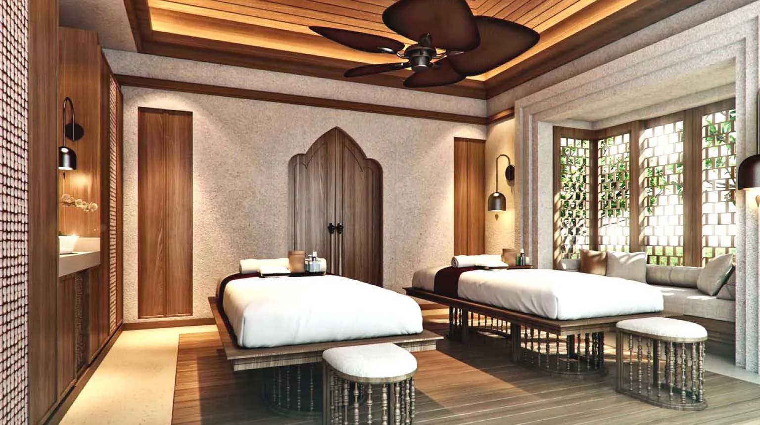 Reflection-pond daybeds, cabanas and over-water pavilions at The Ritz-Carlton Koh Samui