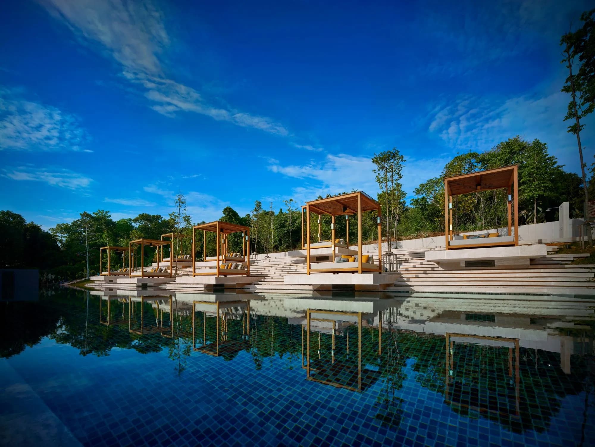 Spa village treatment sala and relaxation pavilion in tropical gardens at The Ritz-Carlton Koh Samui