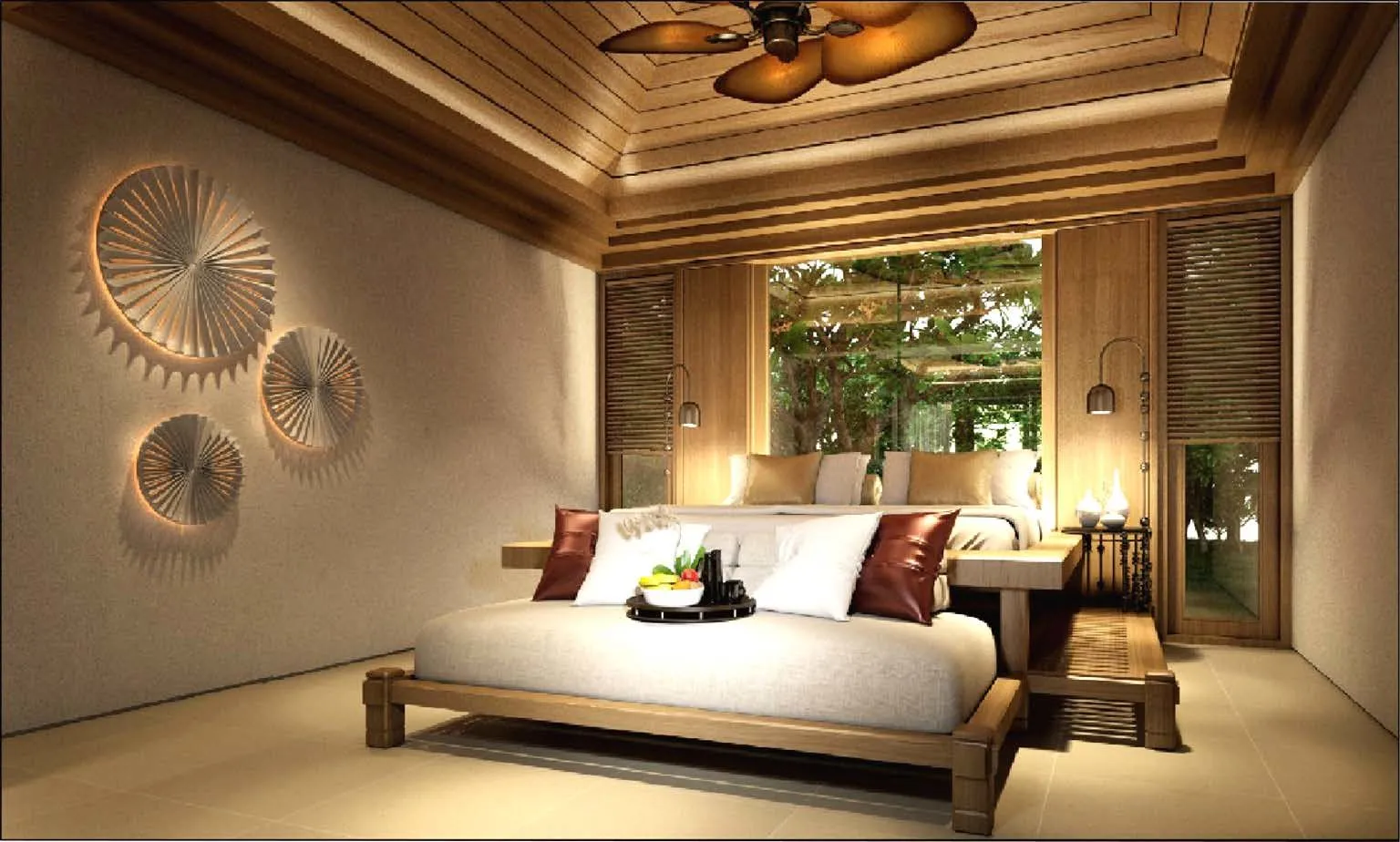 Sea-view suite bedroom opening to the tropical hillside at The Ritz-Carlton Koh Samui