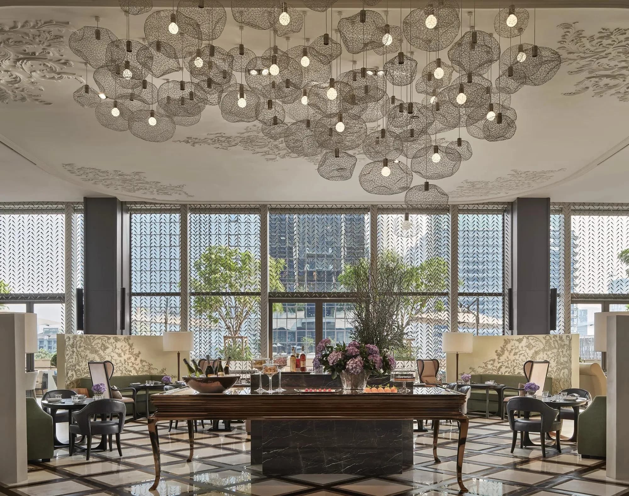 Lakorn restaurant interior ambience and contemporary Thai design detail at Rosewood Bangkok