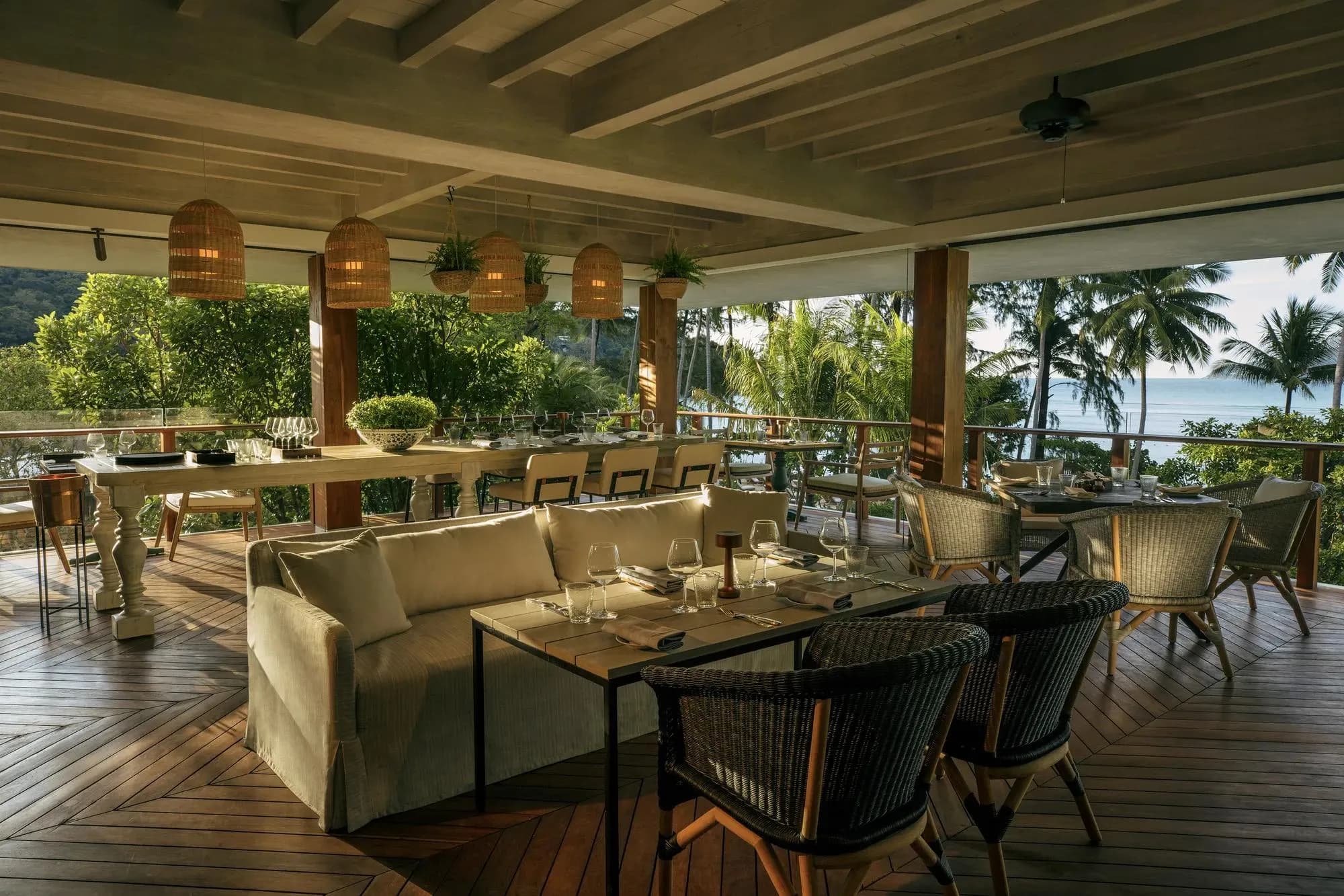 Bay-view fine dining at the Red Sauce restaurant, Rosewood Phuket, Emerald Bay
