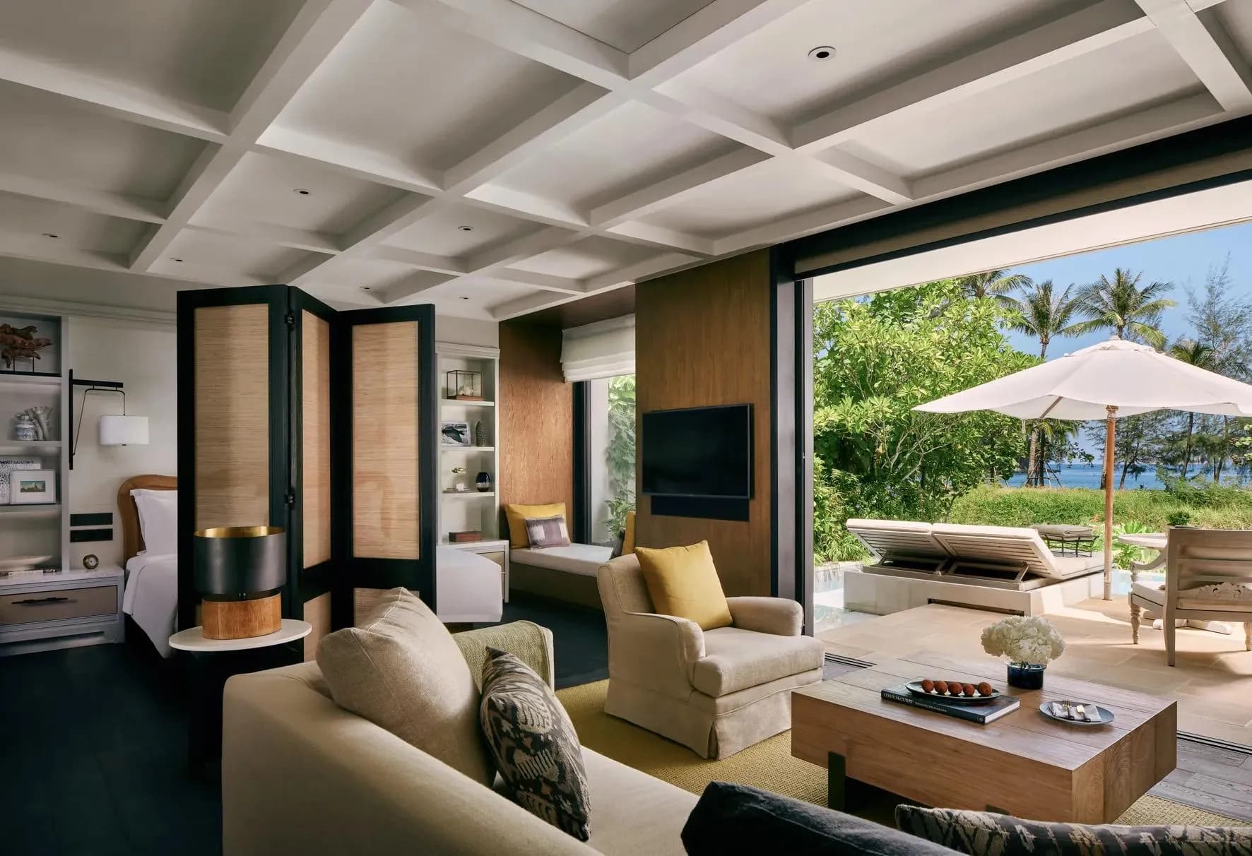 Lagoon pool pavilion with private pool facing the Andaman Sea at Rosewood Phuket, Emerald Bay, Phuket Thailand