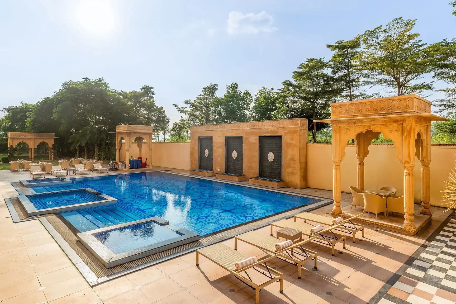 Neer the pool deck with swimming pool for poolside functions at Sahdev Bagh Pushkar