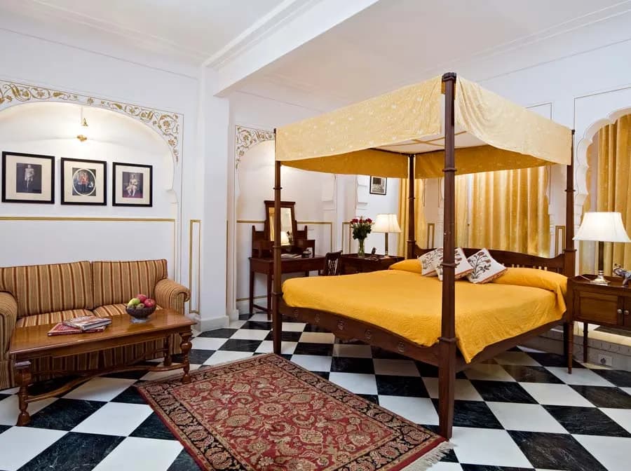 Bougainvillea heritage courtyard chowk and poolside at Samode Haveli Jaipur