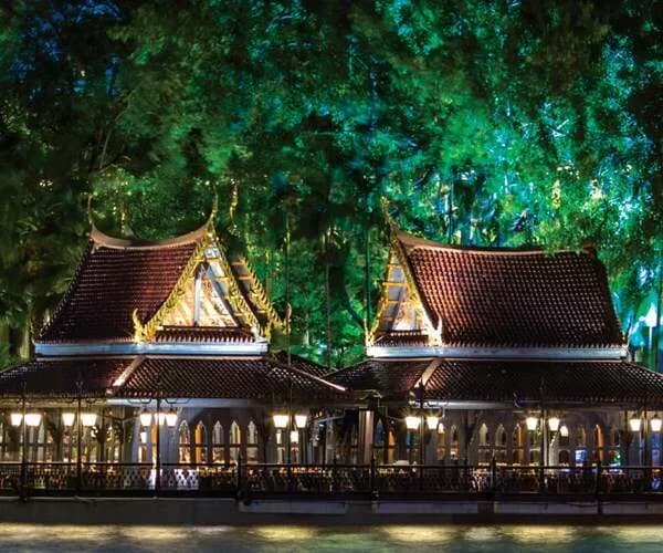 Teak Salathip Thai pavilions on the Chao Phraya River at Shangri-La Bangkok