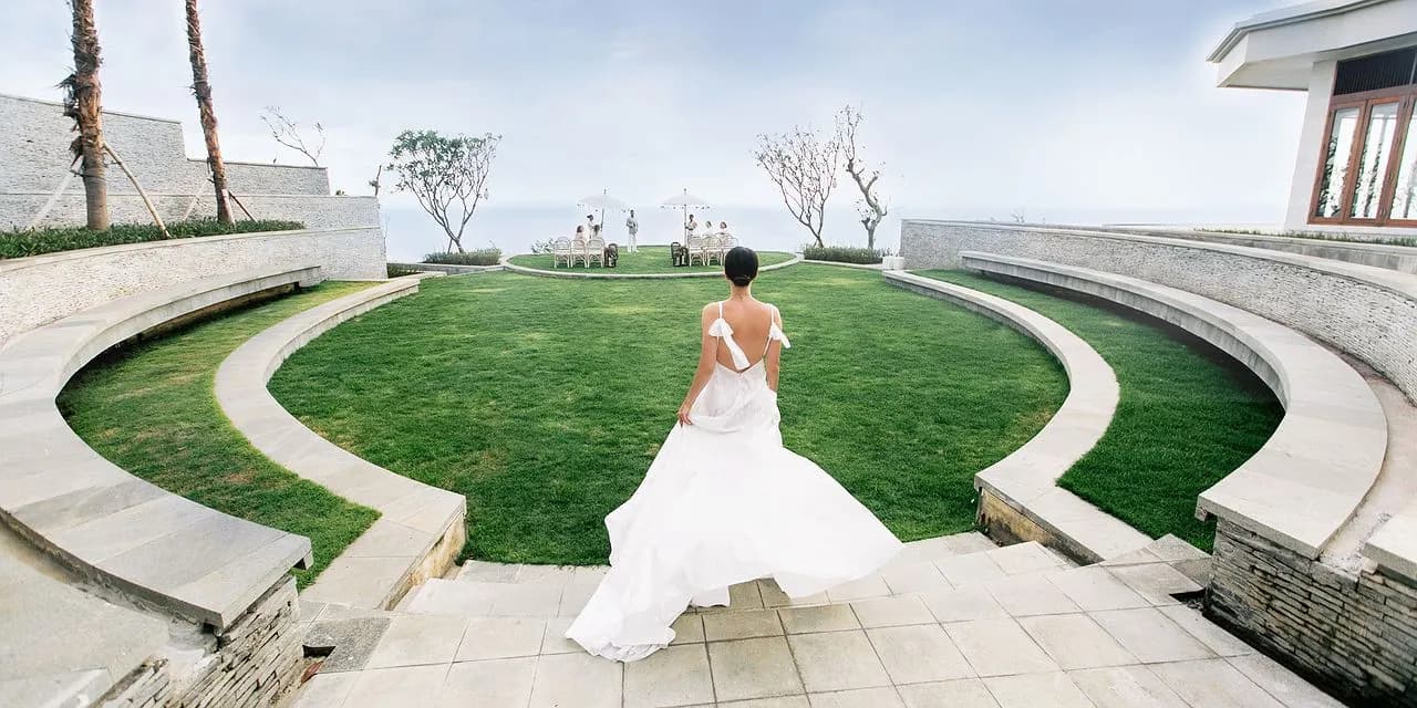 Aerial exterior of Six Senses Uluwatu Bali clifftop resort and event decks above the Indian Ocean