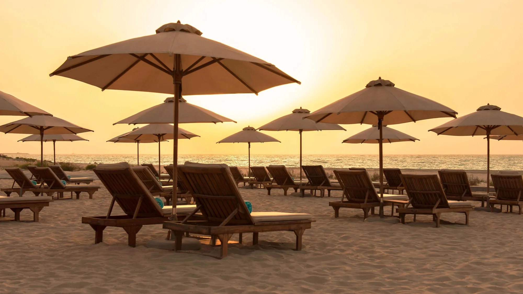 Private white-sand beach fronting the Arabian Gulf at The St. Regis Saadiyat Island Resort, Abu Dhabi