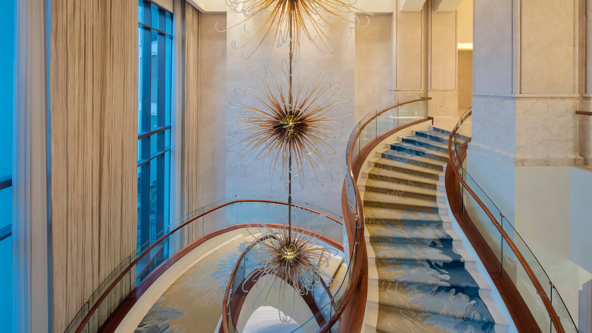 Grand staircase and ornate interior detailing at The St. Regis Saadiyat Island Resort, Abu Dhabi