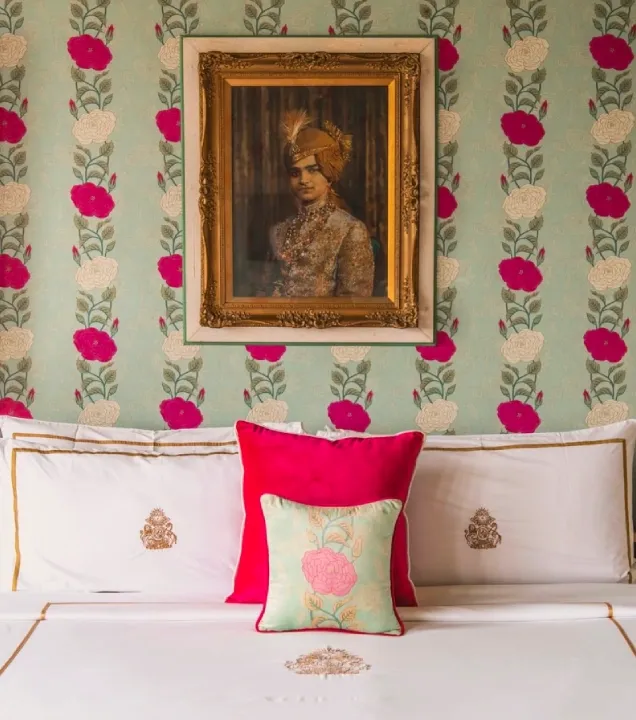 Royal suite with restored frescoes and art-deco-meets-royal colour at SUJAN Rajmahal Palace Jaipur