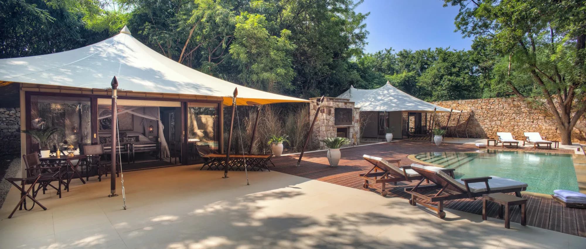 Private canvas suite verandah and plunge-pool setting at SUJÁN Sher Bagh Ranthambore